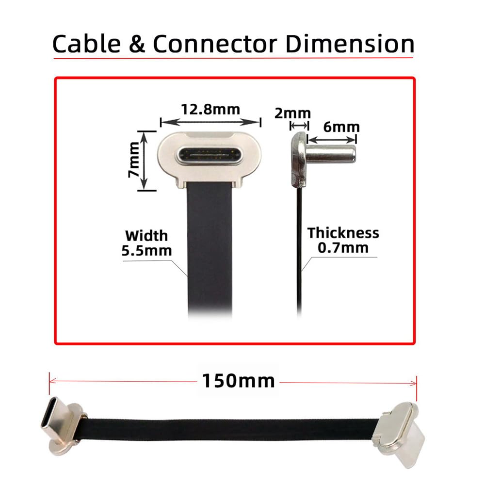 xiwai Angled Short Male to Male Fast Charging Ultra Slim Flat USB Data 65W Power for Laptops and Black USB-C Cord, 2.0 Cable, Supply, Tablets, 5.9