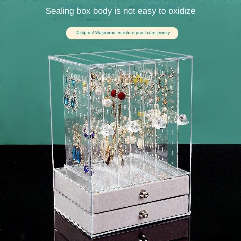 Pudełko do przechowywania kolczyków z kolczykami o dużej pojemności, klipsy do uszu, układ naszyjników, przezroczysty, pyłoszczelny, flanelowy stojak do przechowywania pudełek na biżuterię