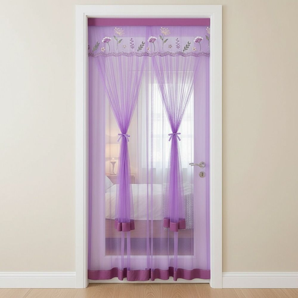 Punching Free Lace Embroidered Door Curtain Double Layer Entrance Curtain  Girl Room