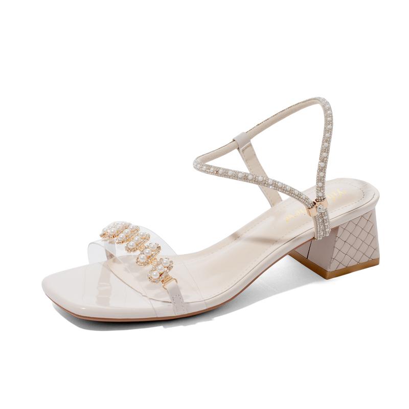 

Бежевые босоножки на каблуке, модная женская обувь, большой размер, средний черный, роскошные летние новые туфли с шипами для девочек, комфортные, большие, средние, низкие, Рим 40