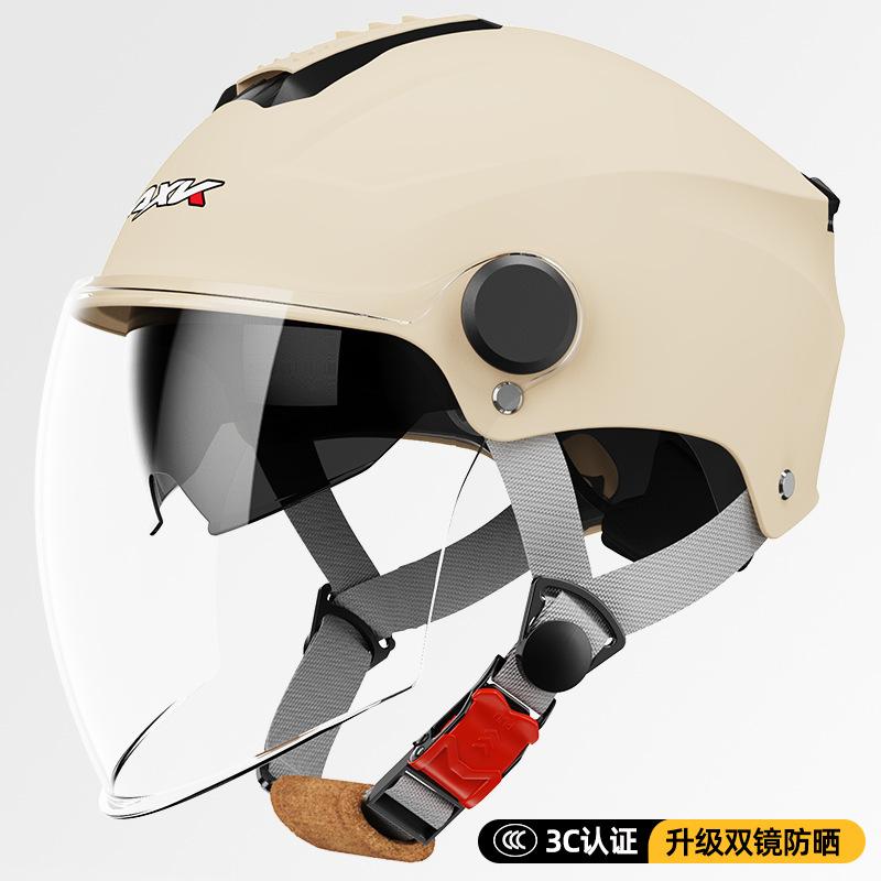 3C Certified electric vehicle helmet, unisex, summer sun protection, dual visor, universal for electric motorcycles 3C Authentication【Khaki