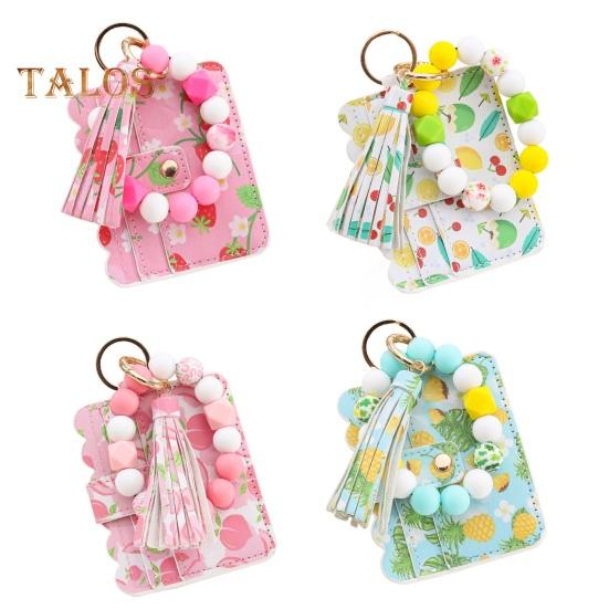 Damski portfelik na nadgarstek, portfel z kwiatowym nadrukiem, koralikowy brelok na nadgarstek z frędzlem, portfel na monety, etui na karty na codzienne wyjścia