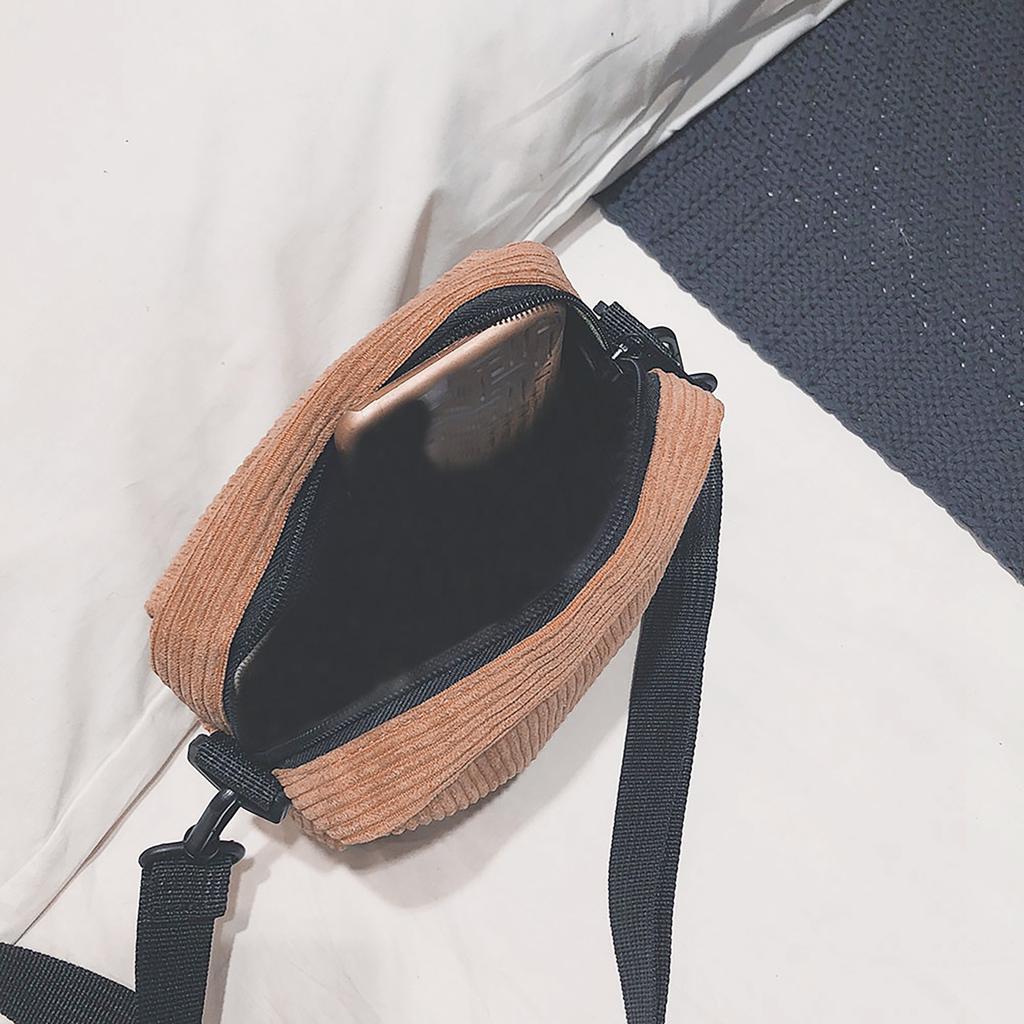 Women Canvas Single Shoulder Messenger Bag Small Square Bag Corduroy Bag