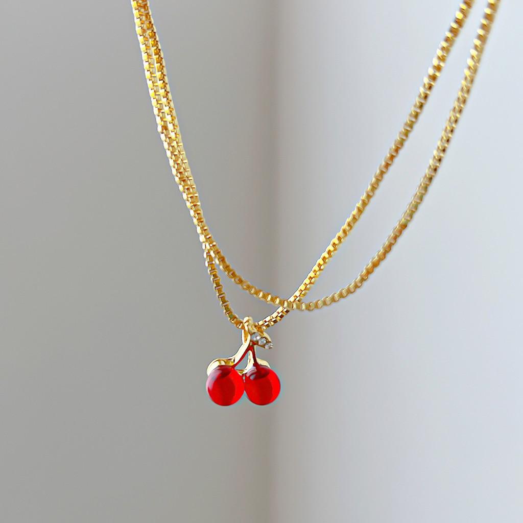 Classy Cherry Red Pendant Necklace With Stylish Box Chain Perfect For Trendy Womens Fashion