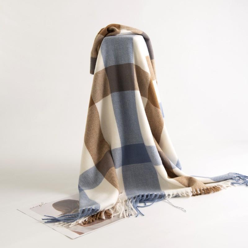 Faux Cashmere Scarf with Plaid Pattern, Thick and Warm, Long Length, Perfect for Autumn and Winter Seasons.