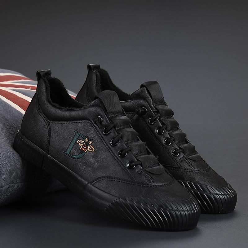 Holfredterse New Fashion Men Leather Casual Shoes Loafers Soft Driving Flat Lace Up Warm Winter Sport Vulcanize Shoes 20953