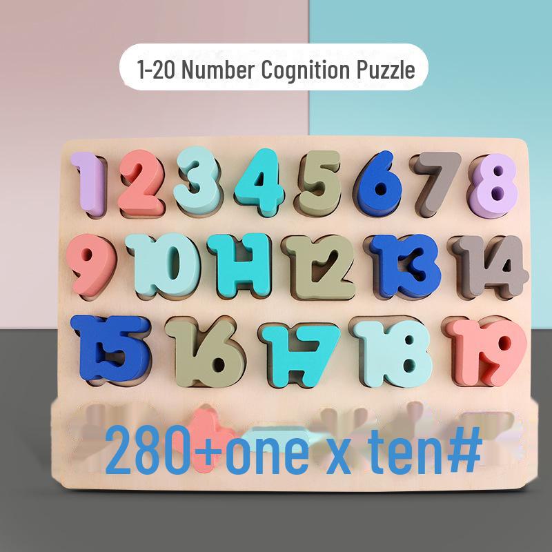 Children's Educational Wooden Jigsaw Puzzle Board for Number and Letter Shape Recognition