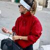2025 Fall Winter Red Quick Dry Windproof Turtleneck Coat Women Slim Fit Commute Fashion