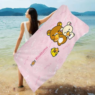 Kawaii Rilakkuma Bear Microfiber Blanket Quick Drying Beach Towels Oversized Printing Super Absorbent Pool Towel Blanket