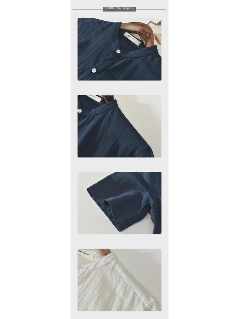 Men's 2021 Summer Cotton & Linen Retro Stand-Up Collar Short-Sleeve Shirt