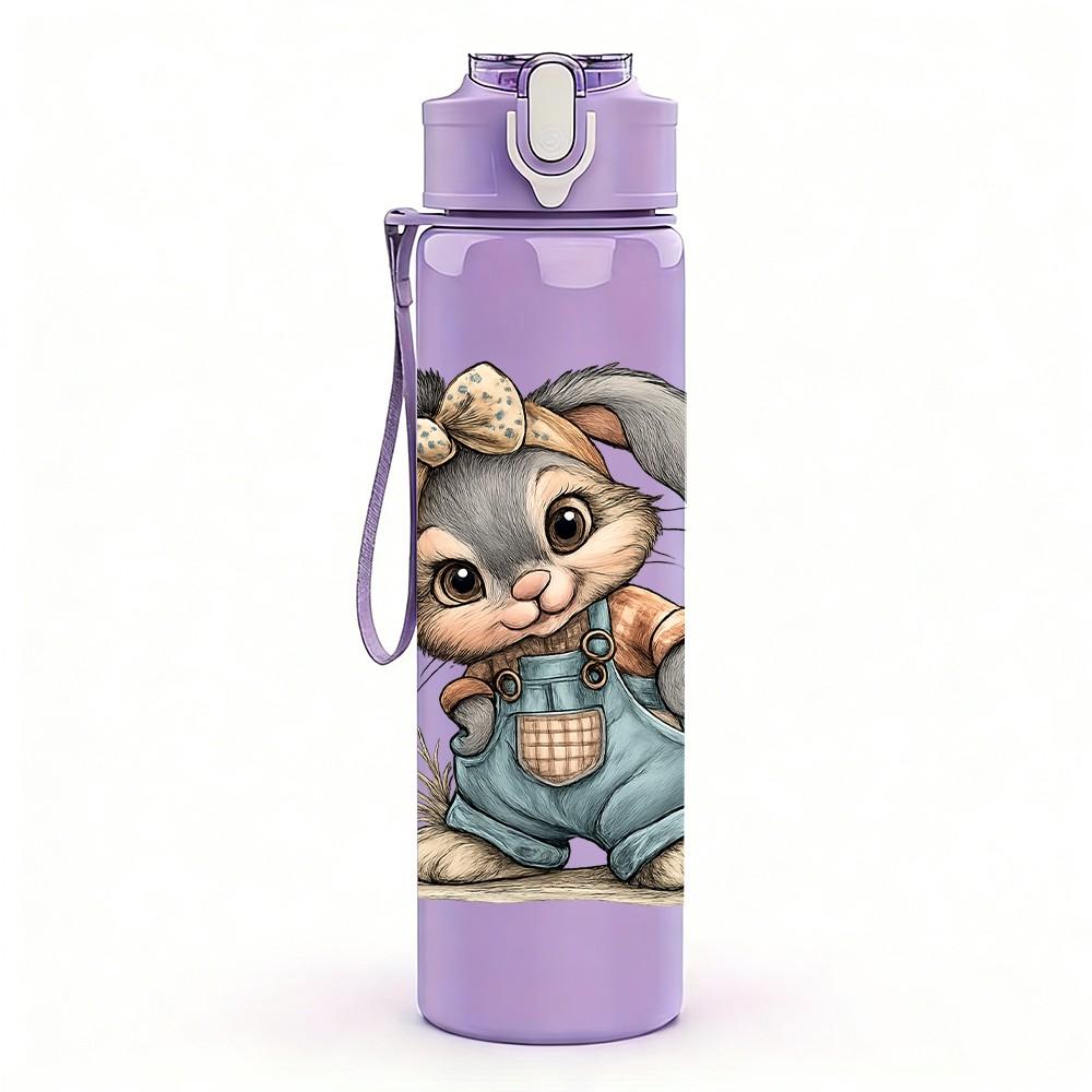 1PC Overall Baby Bunny 750ml Color Plastic Sports Water Bottle Leakproof Flip Straw Lid Suitable for Sports Office Home Use