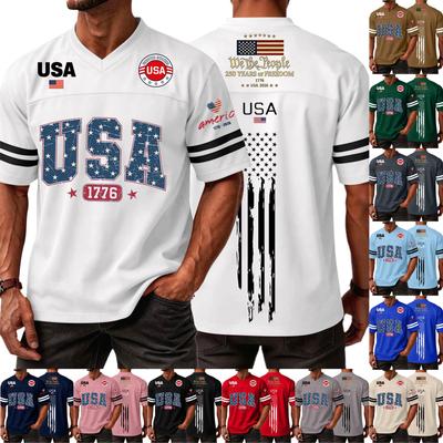 Men's Casual Fashion V-Neck Independence Day Print Short Sleeve Sports T-Shirt Top