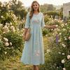 Fashionable Vacation Dresses for Ladies Long Sleeve Floral Dress, Women Cottagecore Waist Cinching Casual Autumn with Sleeves Midi Dress Street Party