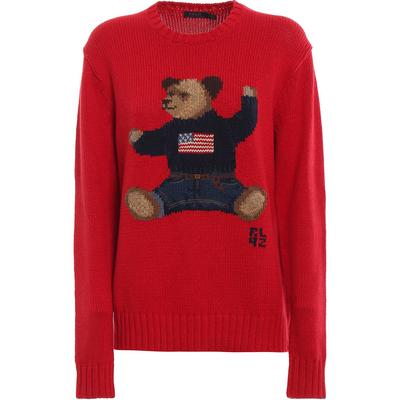 Maglione in maglia girocollo a maniche lunghe con ricamo motivo Orsetto Polo Maglione da donna WMPOSWEN6810316-D71