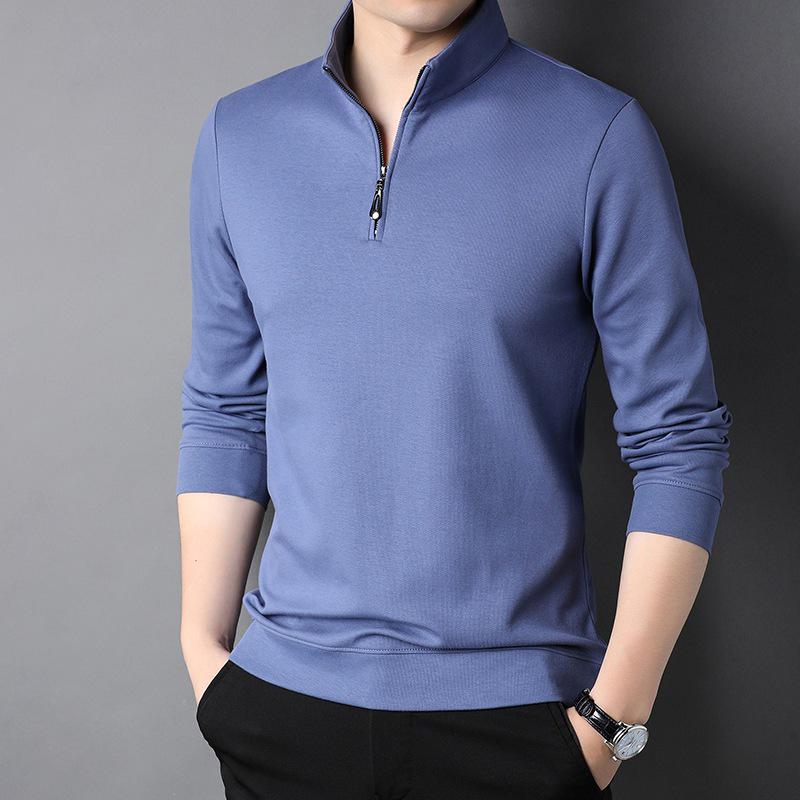 Men's Cotton Long-Sleeve Stand-Up Collar Zipper T-Shirt - Autumn Fashion Casual Solid Color