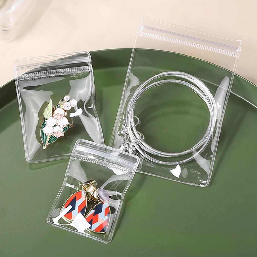 10-100 pièces 0,44 mm PVC Transparent Sac de Rangement pour Bijoux 5x7-10x26cm Boucles d'oreilles Colliers Montres Bagues Bracelets Sac d'Emballage Scellé