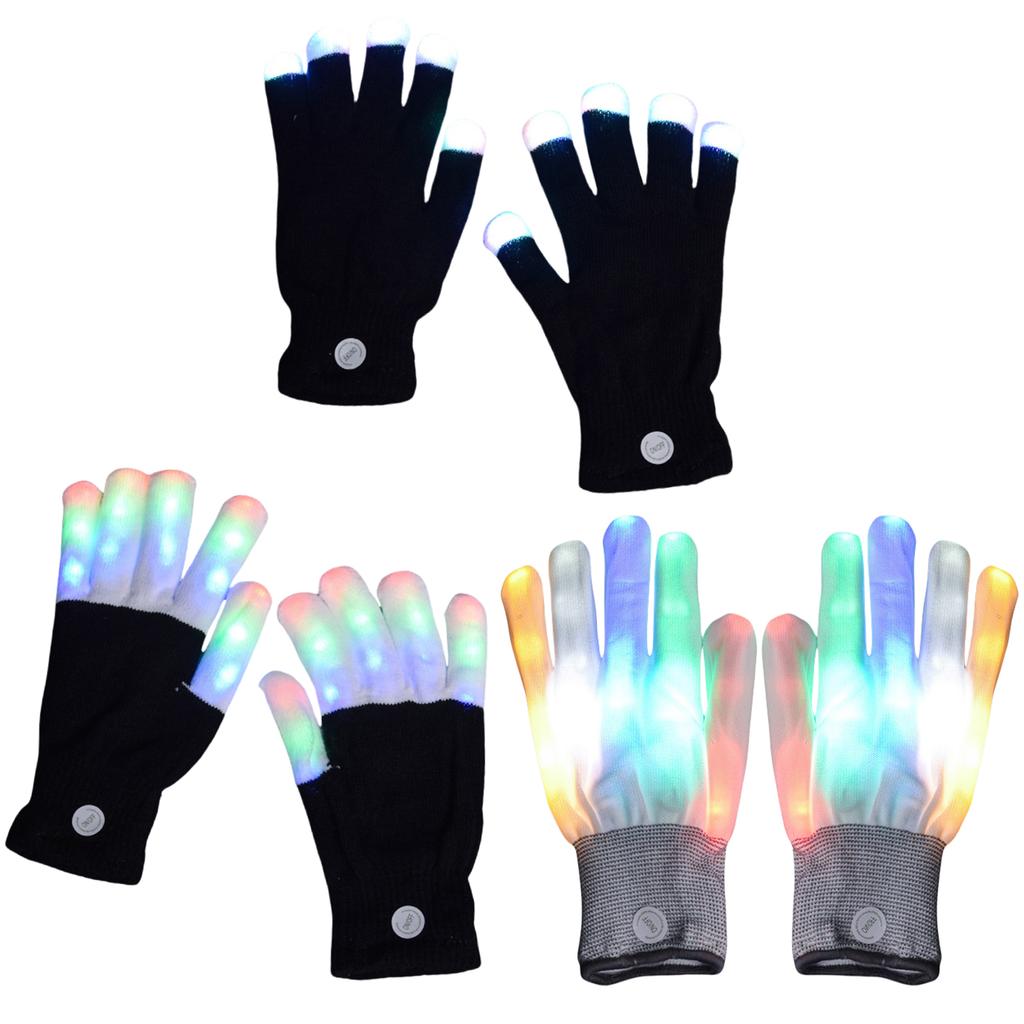 Light Up Gloves Rave Light Finger Lighting Flashing Glow Mittens Gifts for Kids Teens Christmas Stocking Stuffers