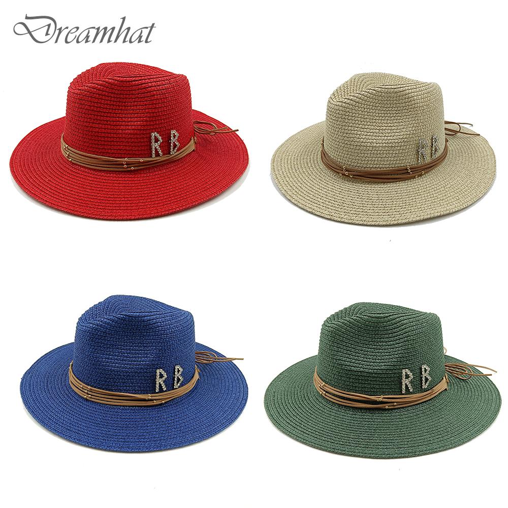 My Extreme Outdoor Activities Women's Rb Rhinestone Sun Hats Men Summer Panama Wide Brim Straw Hats Fashion Colorful Outdoor Jazz Beach Sun Protective Cap 55-58Cm