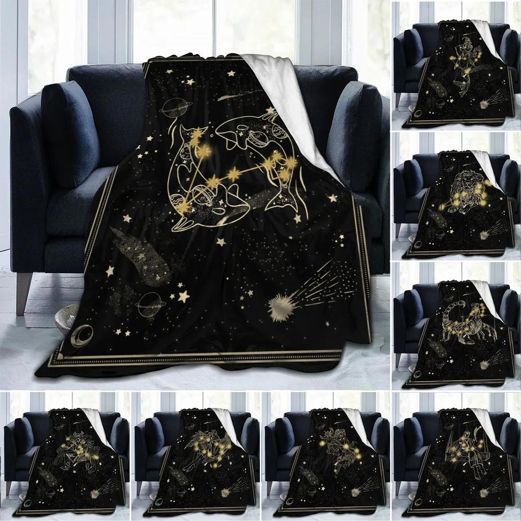 Zwölf Sternbilder Kuscheldecke Flanell Fleece Decke für Couch Bett Sofa Reisen Camping für Kinder Erwachsene Geschenk King Size
