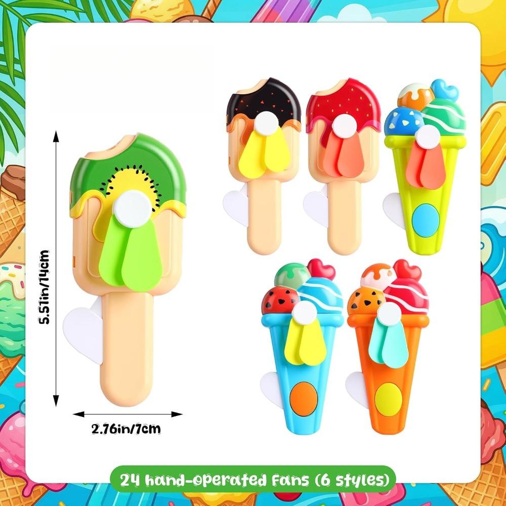 3-20 Pcs Ice Cream Shaped Handheld Manual Fans Summer Cooling Birthday Pool Party Classroom End Year Reward Treat Bag Supplies