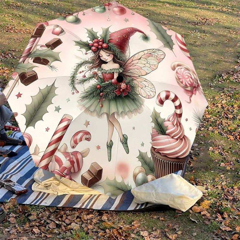 1pc Christmas Fairy Automatic Open/Close Umbrella with Windproof, 8-Rib Sturdy Canopy, Durable Ribs, Fashionable Design1223A