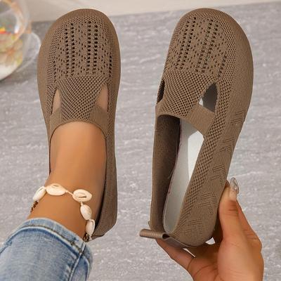 Scarpe basse in morbida maglia da donna, eleganti, con punta rotonda, design traforato, comode scarpe da passeggio, traspiranti e leggere