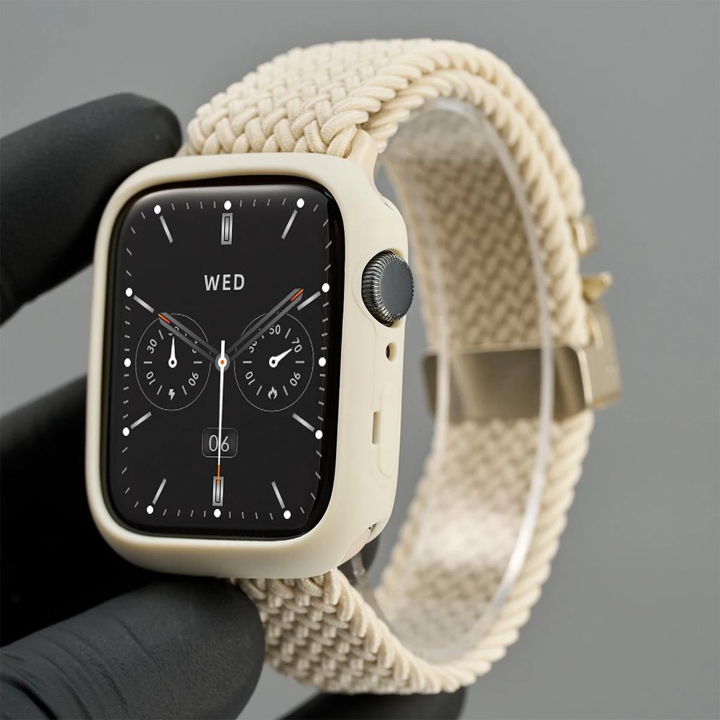 Silicone Case+Braided Strap For Apple Watch Bands 46mm 49mm 44mm 42mm 41mm 40mm 38mm SE 10 9 6 5 Ultra 2 Nylon Correa Strap