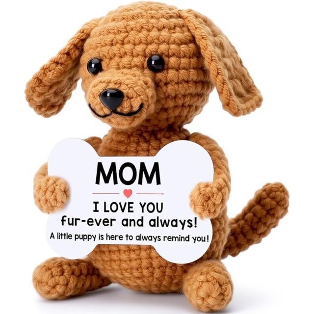 

Handmade Knitted Crochet Dog Puppy - Positive Emotional Support Toy with Card, Xmas Decor Birthday Christmas Gift Home Ornament