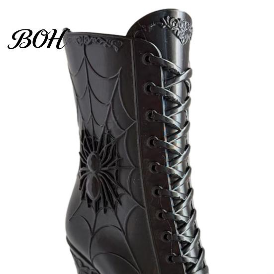 Decorative Mantel Ornament Gothic Witch Boot Vase, Halloween Table Centerpiece Black Spider Web Rose Container High Heel, Flower Holder for