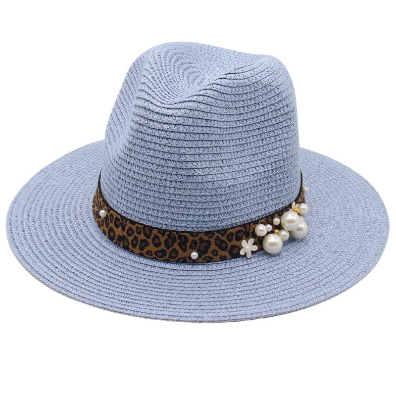 Spring And Summer 2022 New Panama Straw Hat Leopard Print Pearl Top Hat Men And Women Elegant Foldable Jazz Hat