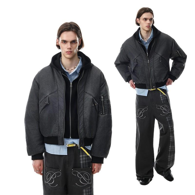 Magic Bear Couple Winter Puffer Jacket Faux Two-Piece Baseball Coat Warm Cotton Blend Streetwear