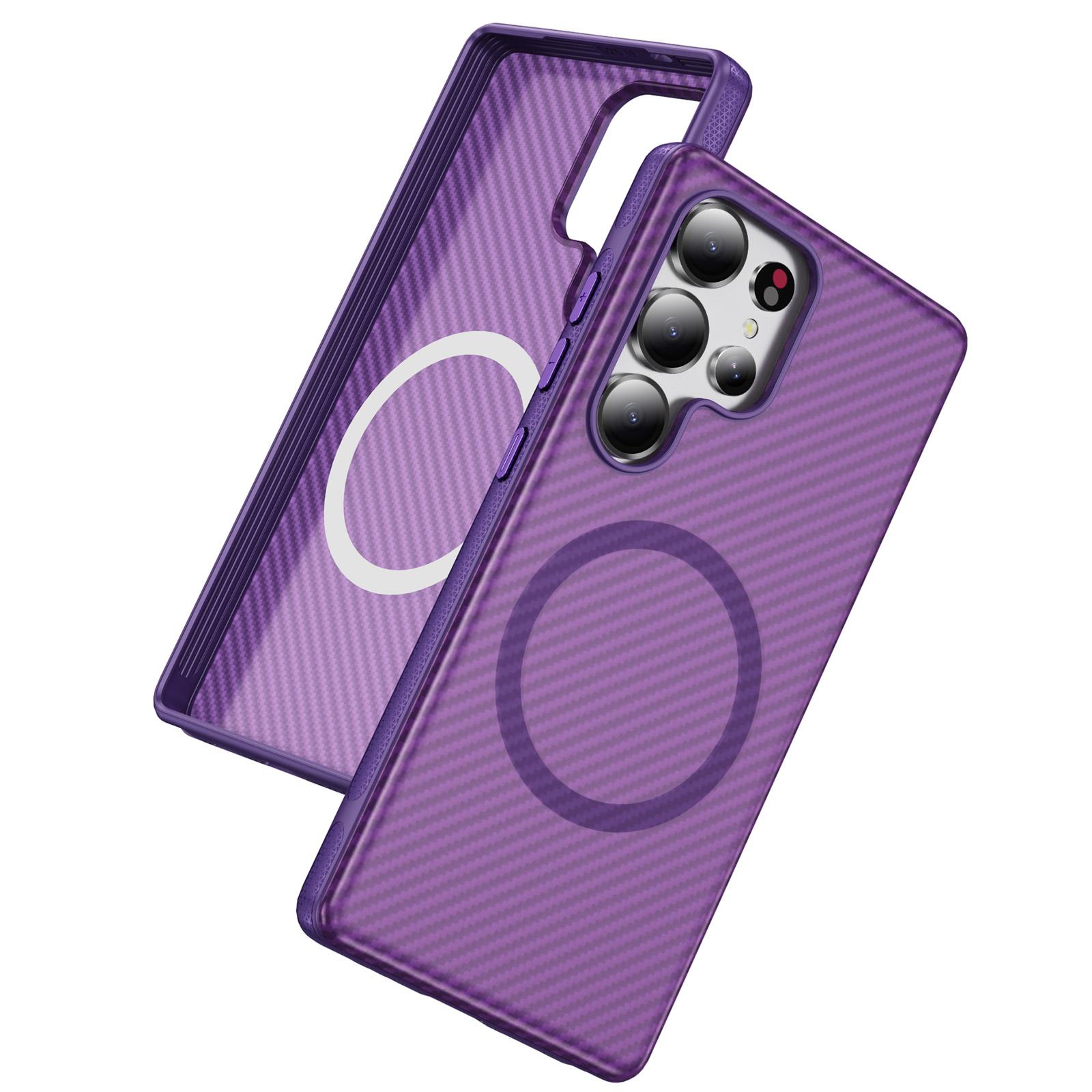 

For Samsung Galaxy S25 Ultra Skin-touch Case Carbon Fiber Texture PC + TPU Back Cover Magnetic Case