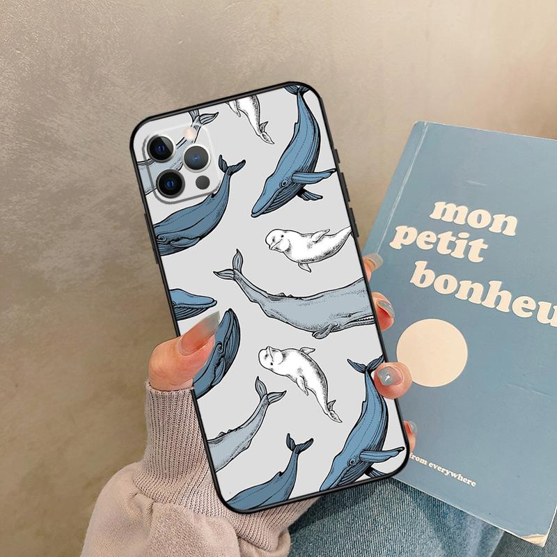 Blue Ocean Whales Pattern Case For iPhone 17 Air 16 15 14 13 11 12 Pro Max 13 Mini XR 15 16 Plus 16e Back Cover Shell