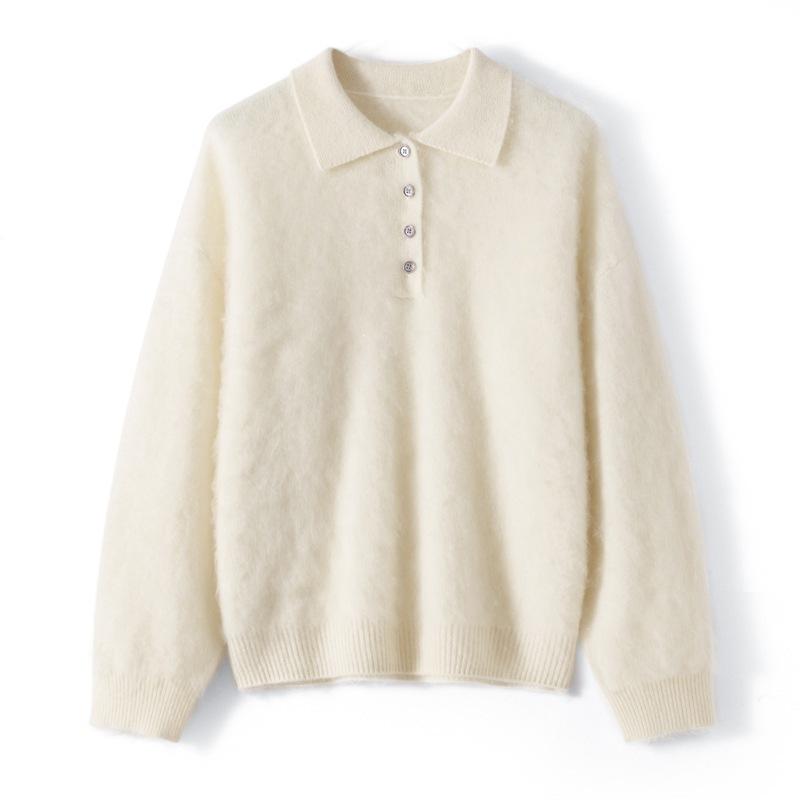 Long-sleeved Woolen Sweater for Women, Casual and Relaxed, with An Elegant V-neck Knitted Top.
