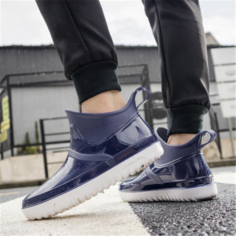 Men's Waterproof Ankle Rain Boots Rubber Non-slip Car Wash Kitchen Work Shoes Platform Booties
