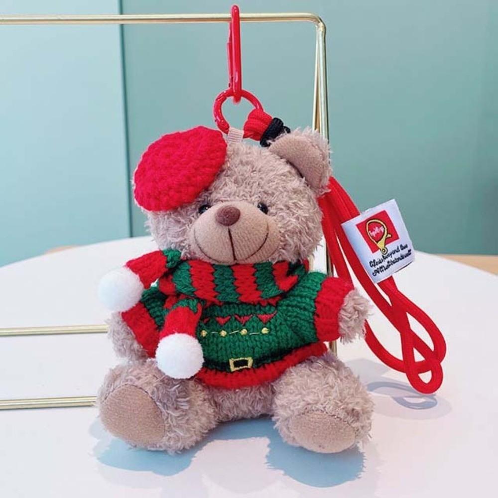 Red Beret Christmas Bear Pendant Soft Plush Xmas Tree Bauble Cartoon Bag Charm  Party Favors