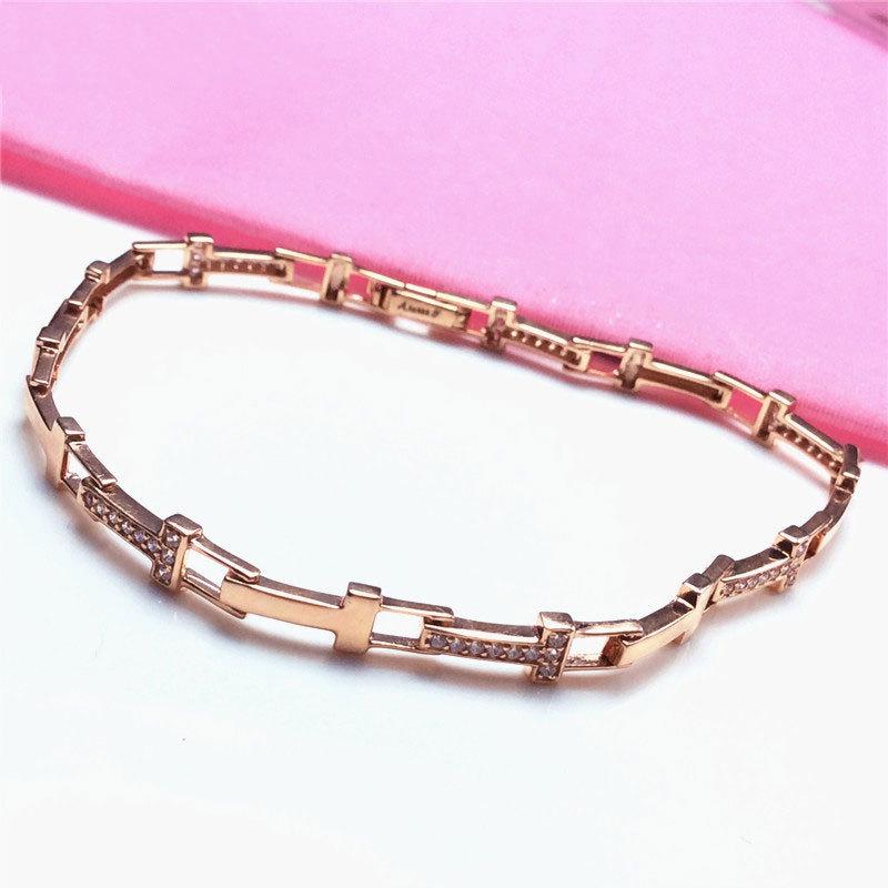 Rose Gold-Plated Purple Gold 585 Letter Zircon Bracelet Women S Versatile Fashion Trend Color Gold Jewelry