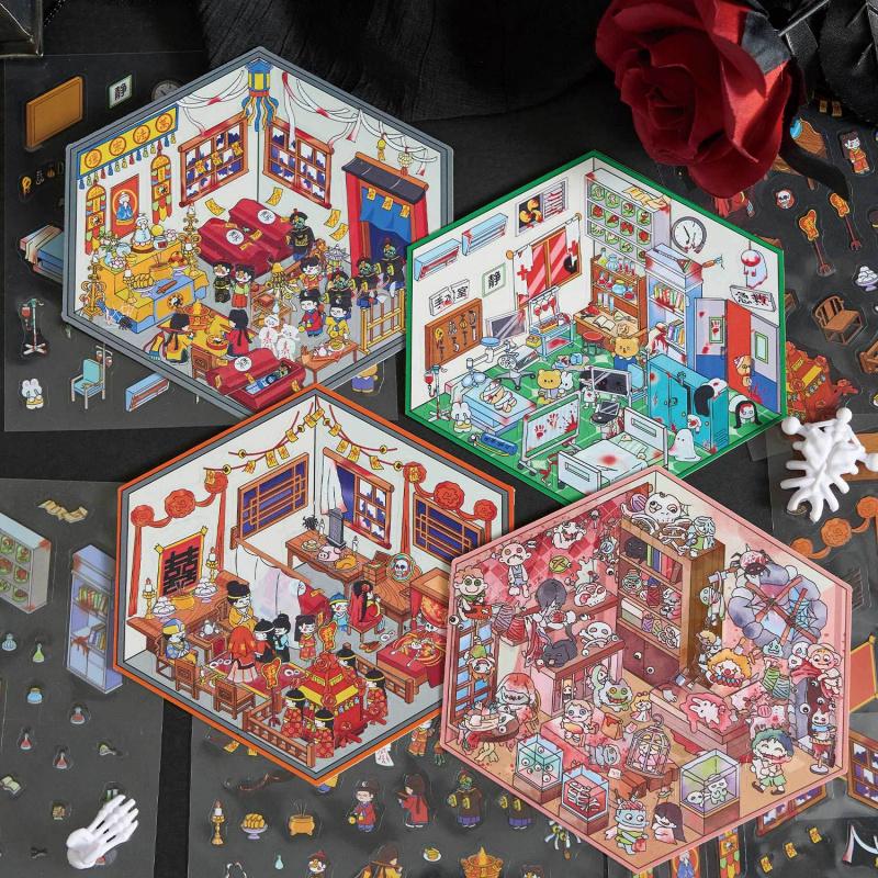 Mini Spooky 3D Miniature Cottage - DIY Stress-Relief Scene Stickers for Scrapbooks