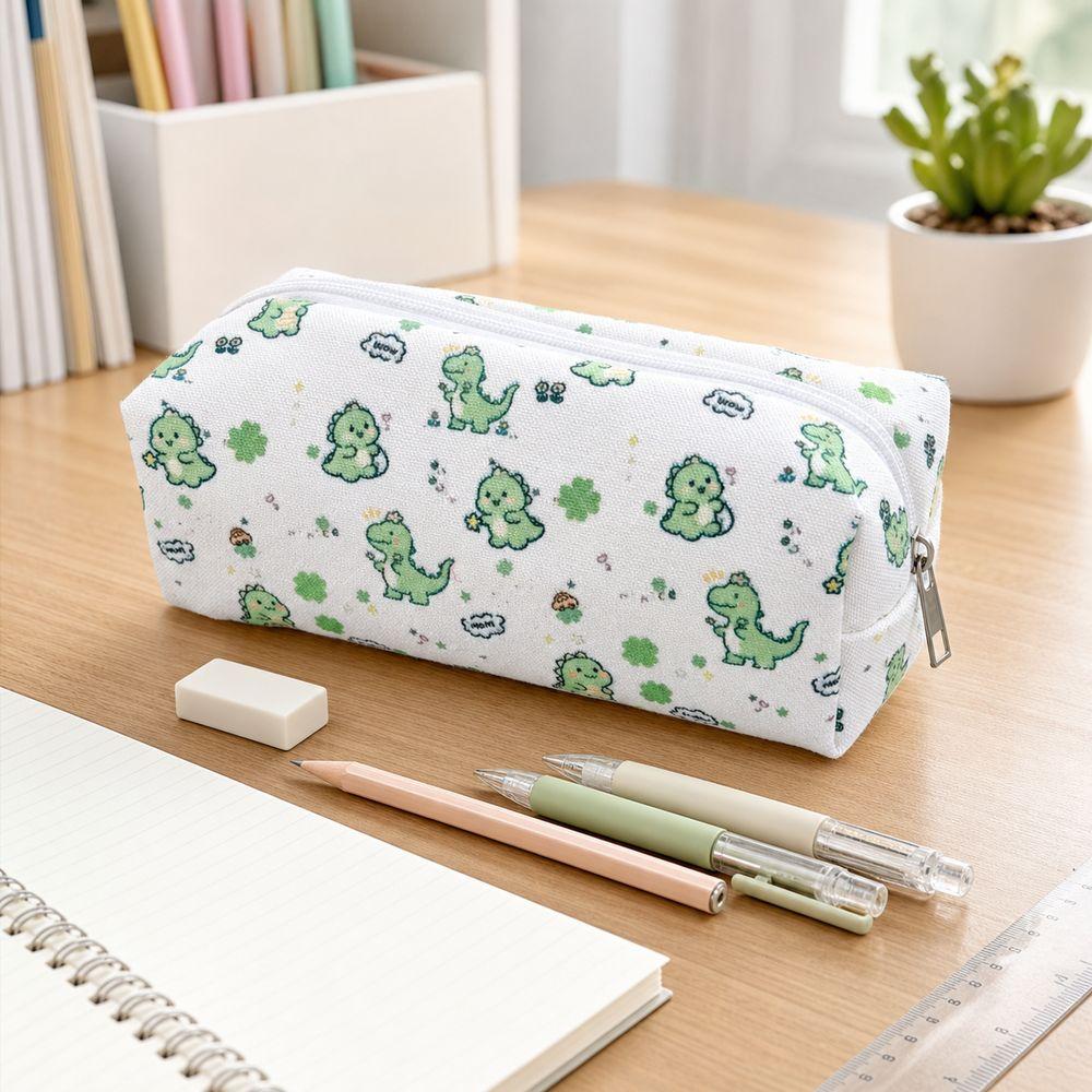 Dinosaur Pattern Dinosaur Pencil Case Metal Zipper Rectangular Shape Stationery Organizer Cute Style Large Capacity
