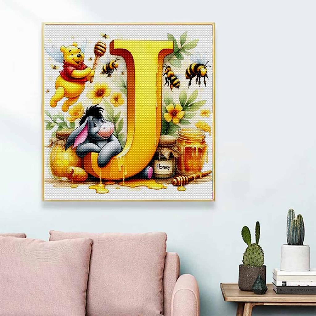 DIY Diamond Painting Round Diamond The Letters "J" In Vini and Eeyore Full Diamond Mosaic Home Decoration Painting Cross Stitch Kit