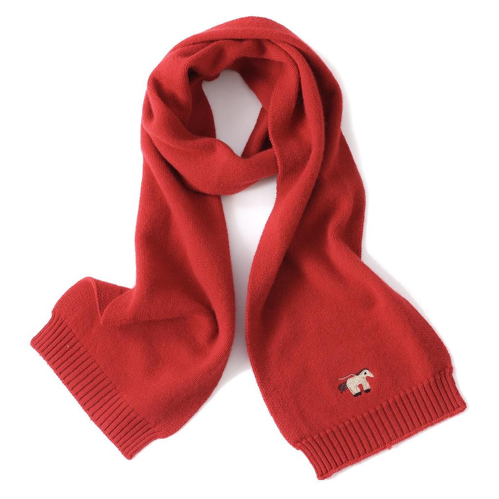 Men's and Girls' Cold-Proof Embroidered Knit Scarf: Fashionable, Versatile, and Warm with Cute Puppy Design for Autumn/Winter.