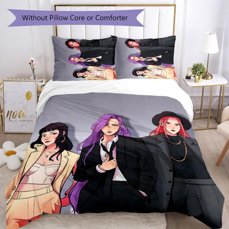 KPOP Hunter 3-teiliges Bettwäsche-Set Bettbezug Verschluss Enthält 1 Bettbezug & 2 Kissenbezüge für Alle Jahreszeiten Schlafzimmer Zuhause Wohnheim Dekor