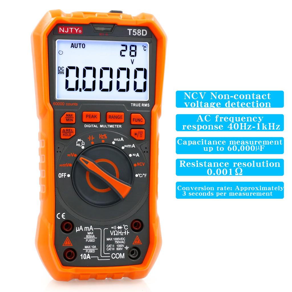 T-58D Hochpräzisions-Digitalmultimeter, 60.000 Zählungen, Intelligenter Überlastschutz, Universelles Messgerät für Zuhause/Profis