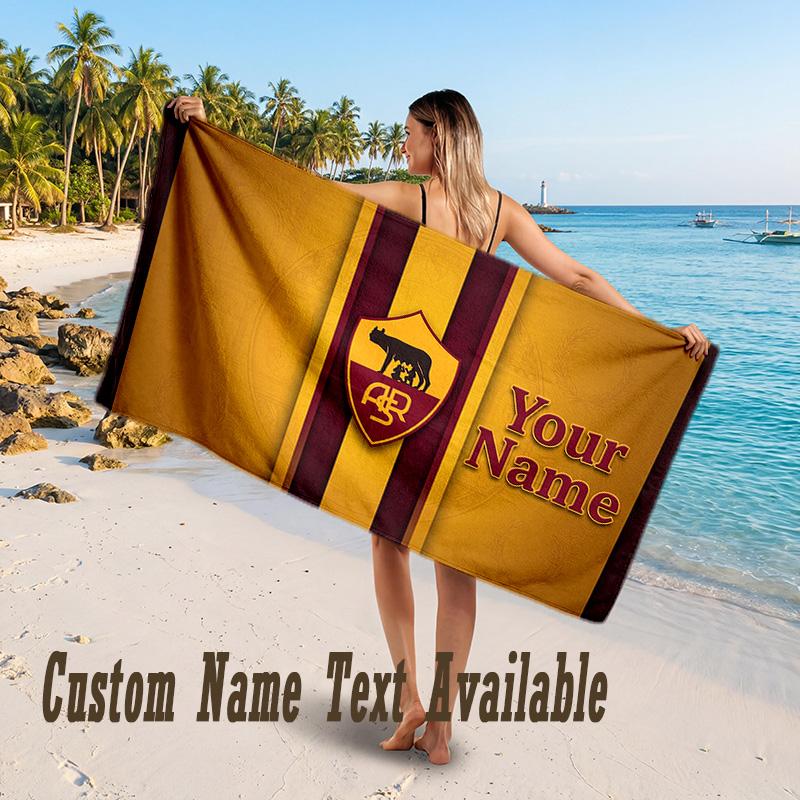 AS Roma FC Design Beach Towel Custom Text Large Towel for Beach Vacation