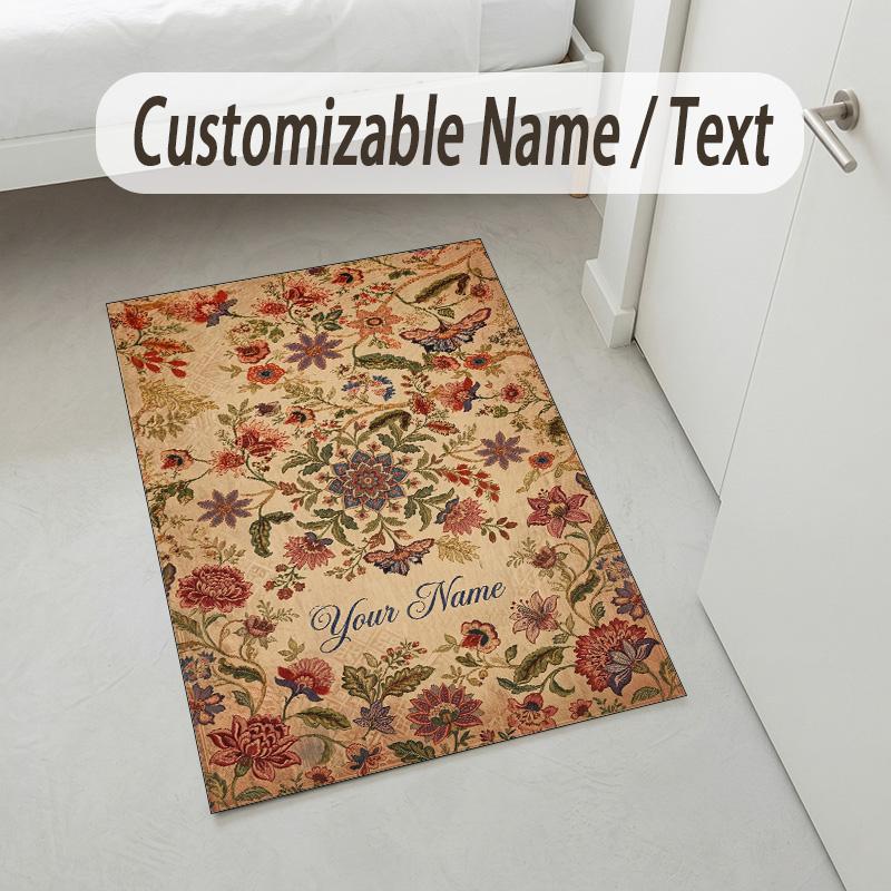 Alfombra de Terciopelo de Cristal con Temática de Jardín Floral Alfombrilla Suave Personalizada con Nombre y Texto Decoración del Hogar