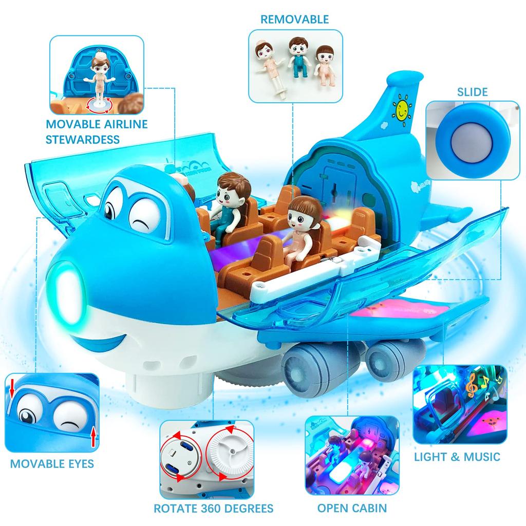 Kids Electric Simulation Airplane Toy With Rotating LED Lights And Sound Cartoon Aircraft Model Gift For Boys And Girls