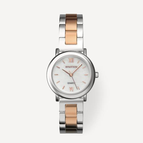 [RUMTTON] RUMTTON Round White Mother-of-Pearl Rose Gold Combination Metal Watch Mare One Size