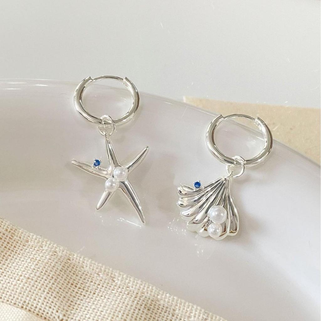 French Asymmetrical Starfish Shell Earrings: Resort Style, High-End, Chic & Sweet Design