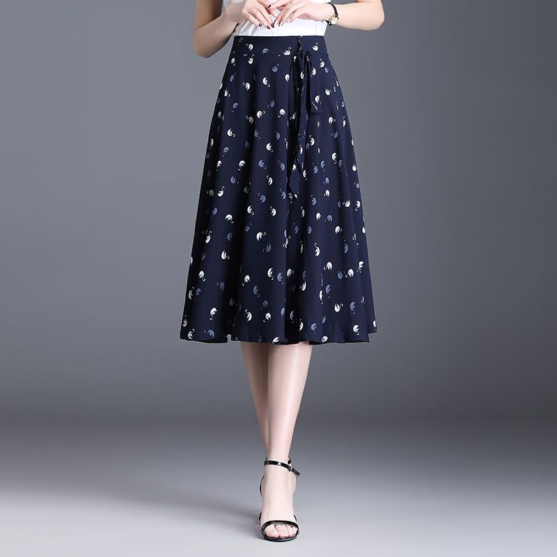 

Женская летняя юбка с цветочным принтом и бантом, высокая талия, средняя длина, фасон А-силуэта, плиссированная юбка с принтом 2XL