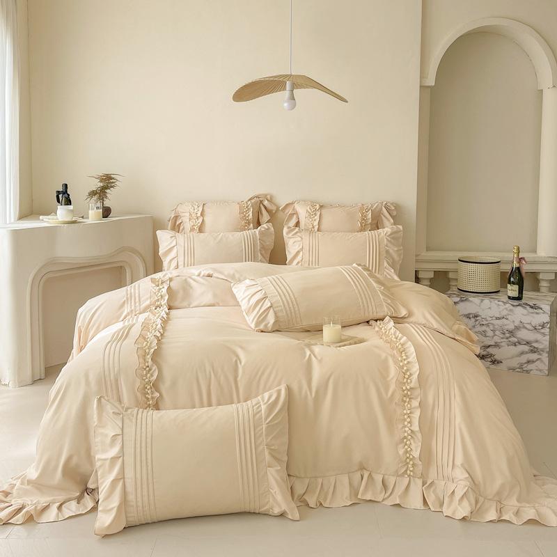 French Style Four-Season Model, White 100 Washed Cotton Lace Four-Piece Set, Quilt Cover, Polished Sheets, Cream Wind 4Ins Wind